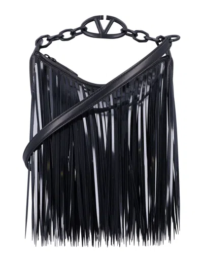 Valentino Garavani Women's Vlogo Moon Mini Hobo Bag With Sequin Fringes In Black