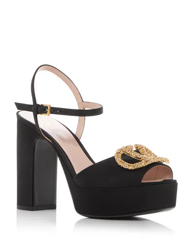 Valentino Garavani Women's Vlogo Platform Sandals In Black/crystal
