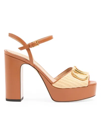 Valentino Garavani Vlogo Signature Platform Sandal In Raffia 115mm Woman Beige 42 In Brown