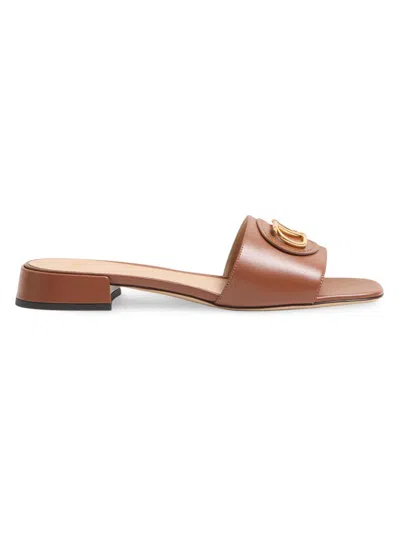 Valentino Garavani Vlogo Signature Slide Sandal In Calfskin 20mm Woman Tobacco 42 In Brown