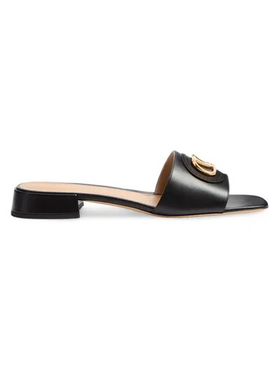 Valentino Garavani Vlogo Signature Slide Sandal In Calfskin 20mm Woman Black 38.5
