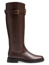Valentino Leather Signature Vlogo Riding Boots 30 In Brown