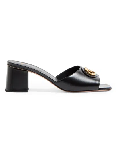 Valentino Garavani Vlogo Signature Slide Sandal In Calfskin 60mm Woman Black 41.5 In Multi