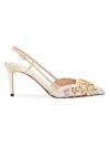 Valentino Vlogo Embellished Metallic Leather Slingback Pumps In Silver