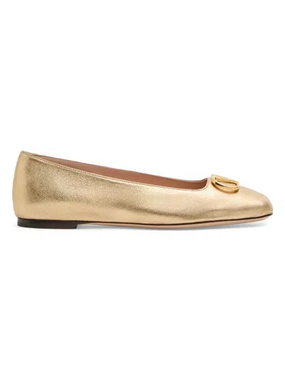 Valentino Garavani Vlogo Signature Ballerinas In Laminated Nappa Leather In Gold