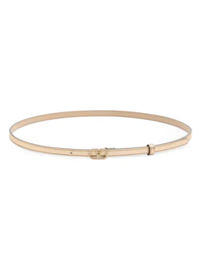 Valentino Garavani Vlogo Signature Belt In Laminated Calfskin With Crystals 10 Mm In Neutral