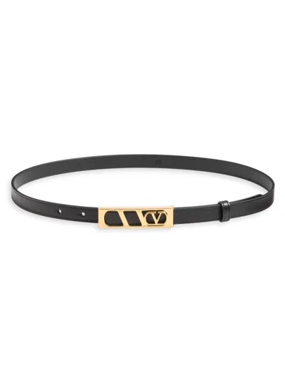 Valentino Garavani Vlogo Signature Belt In Shiny Calfskin 15 Mm Woman Black 085