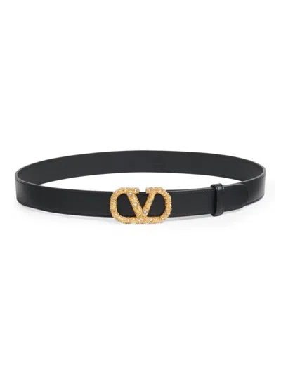 Valentino Garavani Women's Vlogo Signature Belt In Shiny Calfskin With Crystals 30mm In Pattern