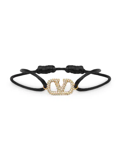 Valentino Garavani Women's Vlogo Signature Bracelet In Cotton And Swarovski Crystals In Black