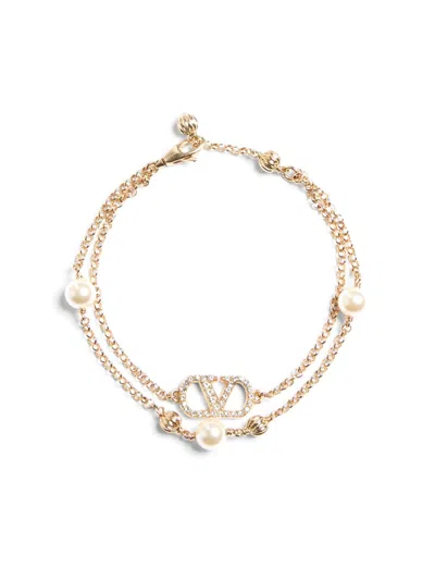 Valentino Garavani Vlogo Signature Pearl Bracelet In Gold