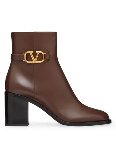 Valentino Garavani Women's Vlogo Signature Calfskin Ankle Boots 75mm In Cocoa