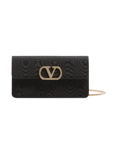Valentino Garavani Women's Vlogo Signature Chain Wallet In Moiré Fabric In Black