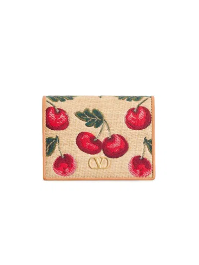 Valentino Garavani Women's Vlogo Signature Cherryfic Jacquard Raffia Wallet