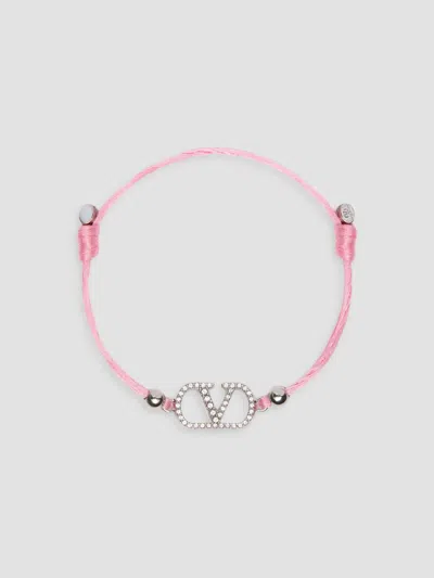 Valentino Garavani Women's Vlogo Signature Cotton Bracelet In Pink Crystal