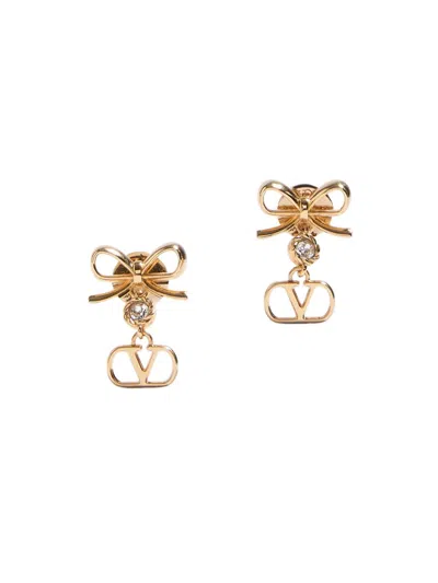 Valentino Garavani Vlogo Signature Earrings In Metal And Swarovski Crystals In Gold