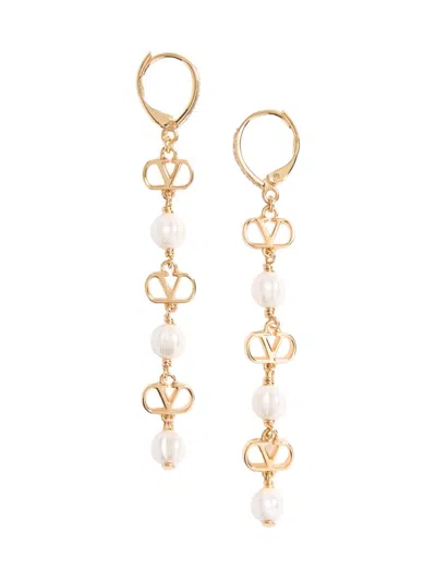 Valentino Garavani Vlogo Signature Earrings In Metal Glass Beads And Swarovski® Crystals Woman Gold/ In Black