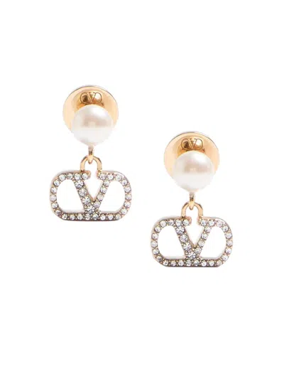 Valentino Garavani Vlogo Signature Strass Pearl Earrings In Gold