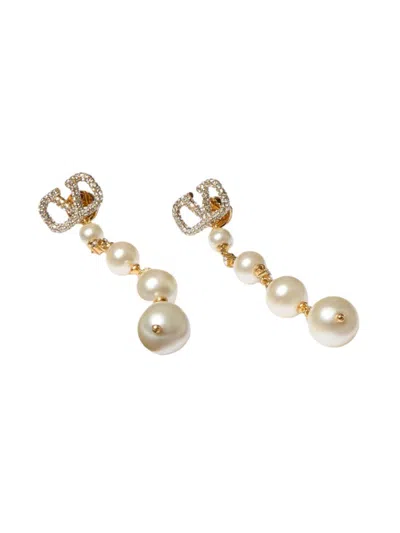 Valentino Garavani Women's Vlogo Signature Earrings In Metal, Swarovski Crystals And Pearls In Gold
