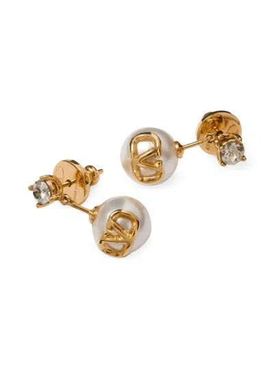 Valentino Garavani Women's Vlogo Signature Earrings In Metal, Swarovski Crystals And Resin Pearls In Gold