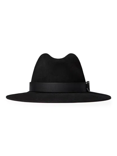 Valentino Garavani Women's Vlogo Signature Fur And Leather Fedora Hat In Black