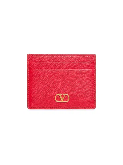 Valentino Garavani Women's Vlogo Signature Grainy Calfskin Card Holder In Red