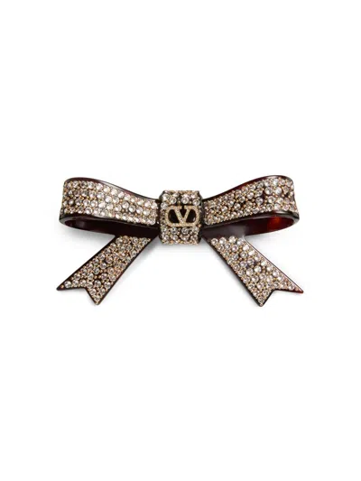Valentino Garavani Women's Vlogo Signature Hair Clip In Resin, Metal And Crystals In Brown