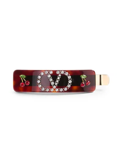 Valentino Garavani Women's Vlogo Signature Hair Clip In Resin, Metal And Swarovski Crystals In Brown