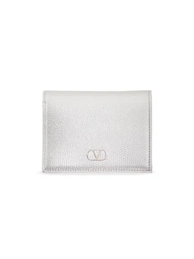 Valentino Garavani Women's Vlogo Signature Laminated Grainy Calfskin Wallet In Silver