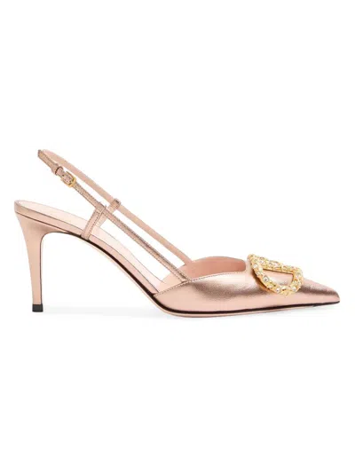 Valentino Garavani Vlogo Signature Slingback Pump In Laminated Nappa Leather 80mm Woman Rose Cannell In Neutral