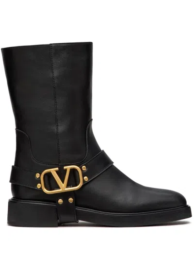 Valentino Garavani Women's Vlogo Signature Leather Biker Boots In Black