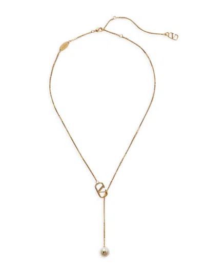 Valentino Garavani Women's Vlogo Signature Metal Necklace With Swarovski Pearls In Gold