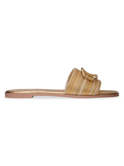 Valentino Garavani Women's Vlogo Signature Metallic Leather Slide Sandals In Gold