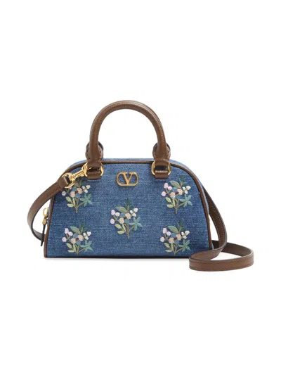 Valentino Garavani Women's Vlogo Signature Mini Top-handle Bag In Denim With Floral Embroidery In Blue