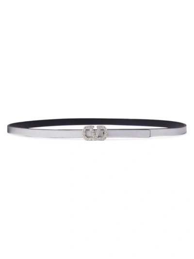 Valentino Garavani Women's Vlogo Signature Reversible Belt In Shiny Calfskin In Silver Black