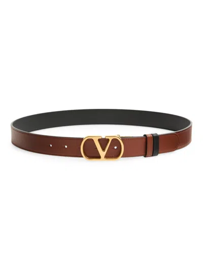 Valentino Garavani Women's Vlogo Signature Reversible Shiny Calfskin Belt 30mm In Brown