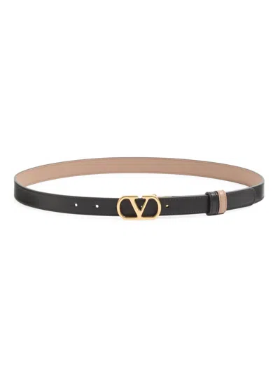 Valentino Garavani Women's Vlogo Signature Reversible Shiny Calfskin Belt In Black