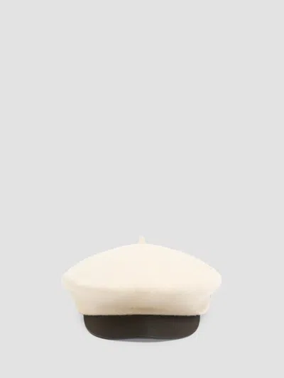 Valentino Garavani Vlogo Signature Wool Beanie With Leather Visor Woman Ivory 57 In Neutral