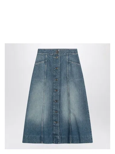Valentino Washed Denim Midi Skirt In Blue