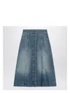 Valentino Washed Denim Midi Skirt In Blue