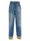 Valentino Garavani Light Blue Jeans With Logo Patch On The Back And Jacquard Cuffs In Denim Woman