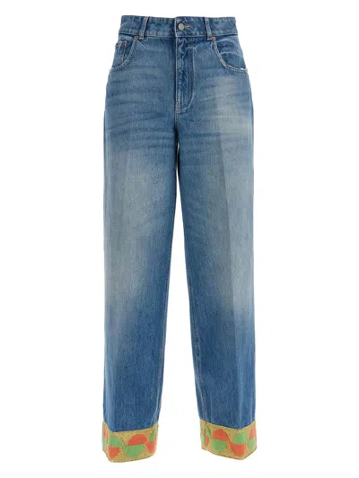 VALENTINO WOMEN'S WASHED JEANS WITH JACQUARD BOTTOMS