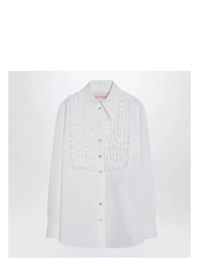 VALENTINO WOMEN'S WHITE COTTON SHIRT WITH RUFFLES