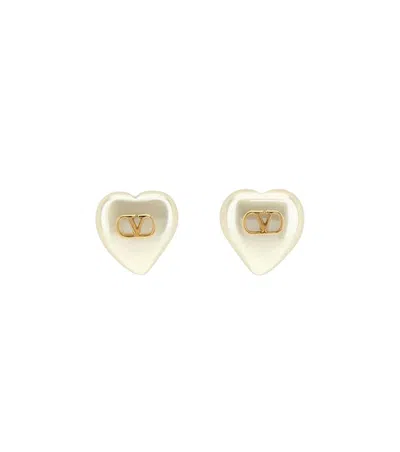 Valentino Garavani Women White Logo Stud Earrings In Gold