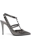 Valentino Garavani Laminated Grey Rockstud Pumps With 10 Cm Heel In Leather Woman In Grey