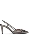 Valentino Signature Laminated Leather Pumps With Sculpted Heel In Grey