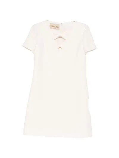 Valentino Wool And Silk Blend Short Dress In Neutral