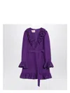 Valentino Garavani Purple Short Dress With V-neck And Ruffles In Virgin Wool And Silk Blend Woman