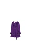 Valentino Garavani Purple Short Dress With V-neck And Ruffles In Virgin Wool And Silk Blend Woman