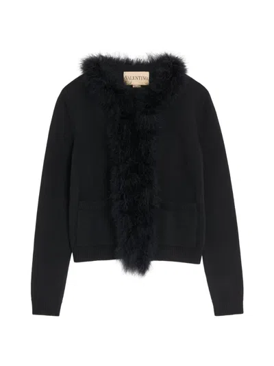 Valentino Women's Wool Cardigan With Feathers In Black