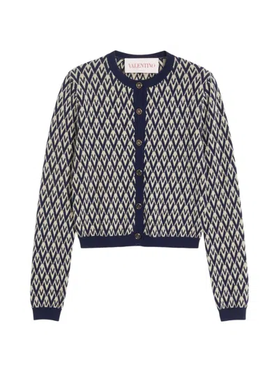 Valentino Women's Wool Cardigan With Toute La V Jacquard Pattern In Multi